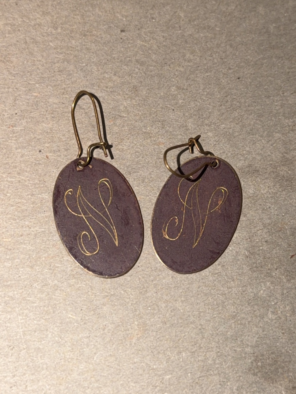 Monogram 'N' Oval Drop Earrings in Deep Brown and Gold